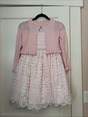 American Princess Pink and White Lace Formal Dress with Cardigan N1